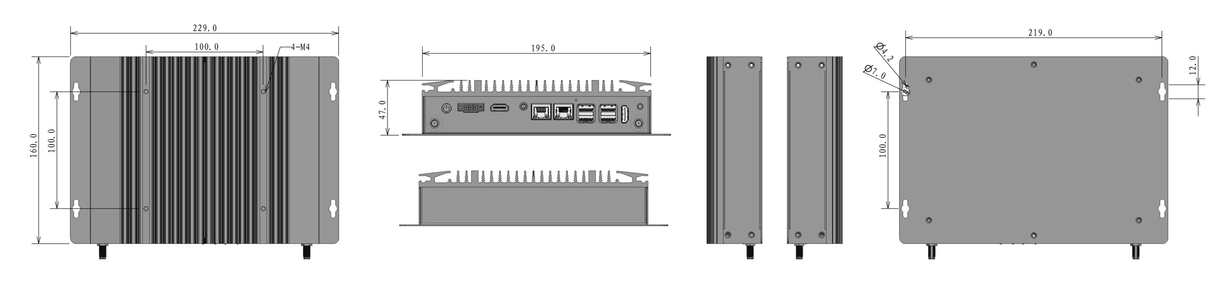 CTN-102C工控机六视图