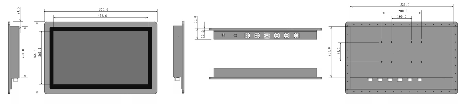 G系列–21.5寸全不锈钢IP69K工业平板电脑尺寸图